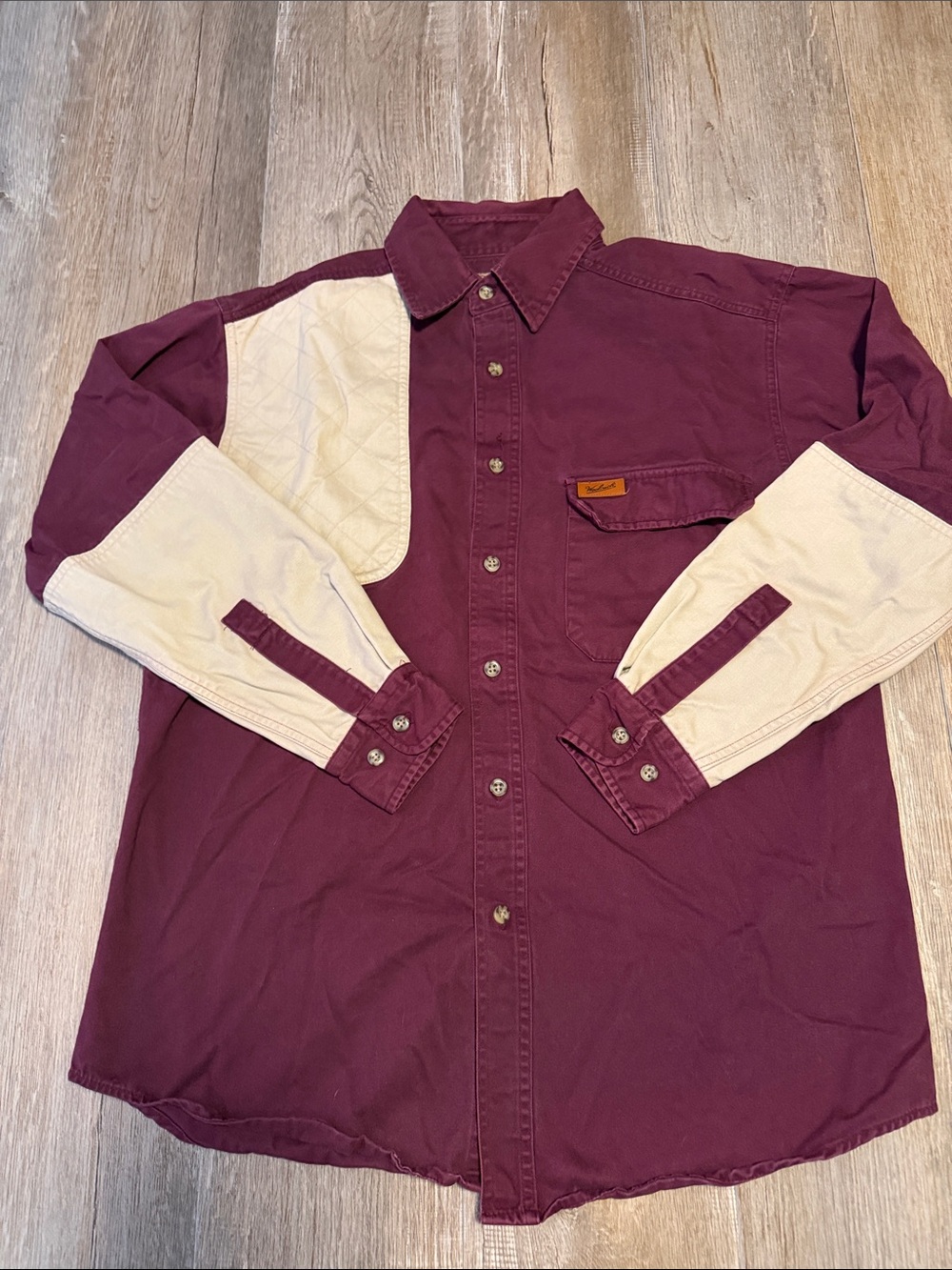 Woolrich Vintage Two-Tone Button-Down Shirt in Maroon & Cream